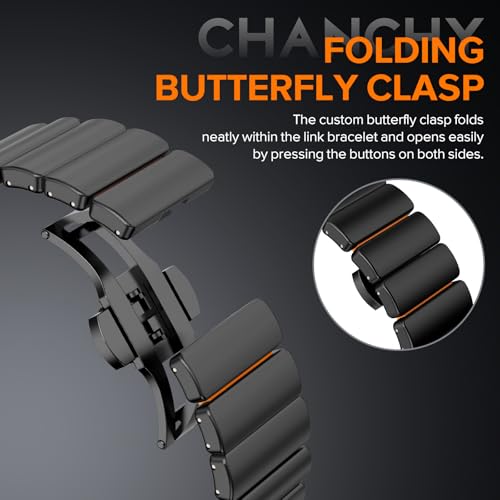 Image of CHANCHY Titanium Band Compatible with Apple Watch Ultra 3 /2 /1 Band 49mm 46mm 45mm 44mm 42mm, Luxury Band Titanium Silicone Dual-Layer Link for Men iWatch Series 11 10 9 8 7 6 5 4 SE