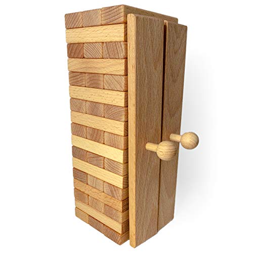 rewoodo Stapelturm mit Aufbauhilfe inkl. Baumwollbeutel Buche mit Walnussöl veredelt Premium Holzspielzeug aus Deutschland