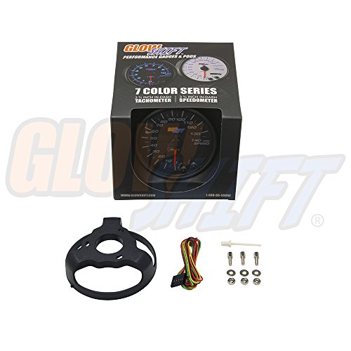 Glowshift Black 7 Color 140 Mph Speedometer Gauge - Mounts In Custom Dashboard - Resettable Trip Meter - Black Dial - Clear Lens - 3-3/4" 95Mm #TOP4