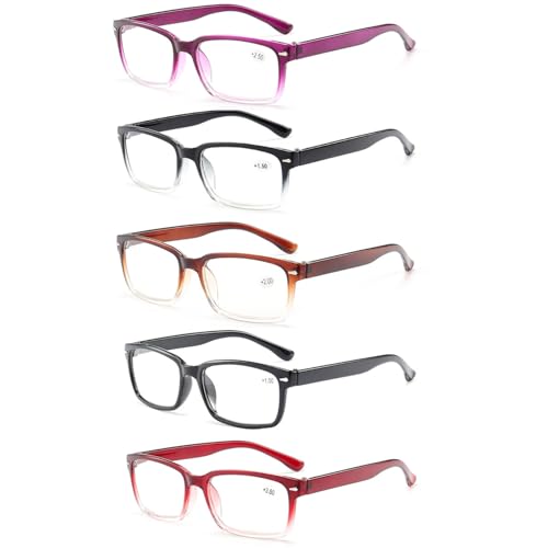 Genérico Gafas de Lectura, Gafas Presbicia Hombre/Mujer, Pack de 5 Colores, 1.5 Dioptrias, Vista Cansada, Revestimiento Antirreflejante, Montura Completa de Plástico, Resina, Unisex-Adultos