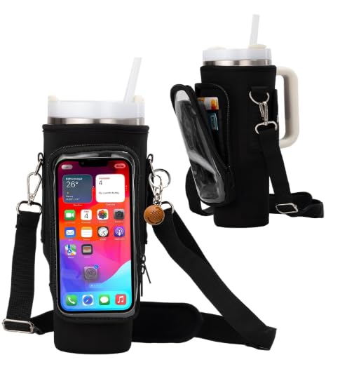 Bolsa Porta-garrafas De Água Compatível Com Copo 40oz 1,2 Litro Para Celular Chaveiro Com Alça De Ombro Ajustável (Preto)