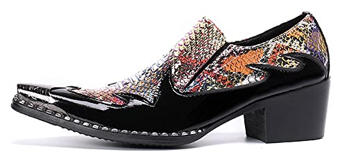 Santimon Men's High Cuban Heel Dress Loafers Metal Cap Fashion Leather Snake Print Ballroom Formal Party Dancing Nightclub Shoes for Men3