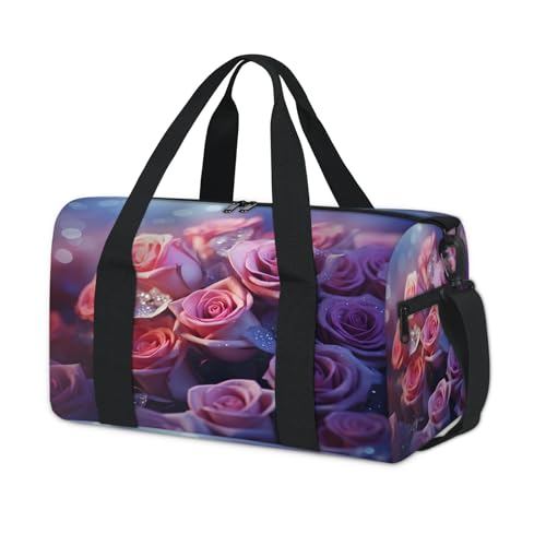 Floral Rose Pattern Sports Duffle Bag for Women Men Waterproof Overnight Weekender Bag with Adjustable Strap Travel Tote Bags for Beach Yoga Work Dance Swim