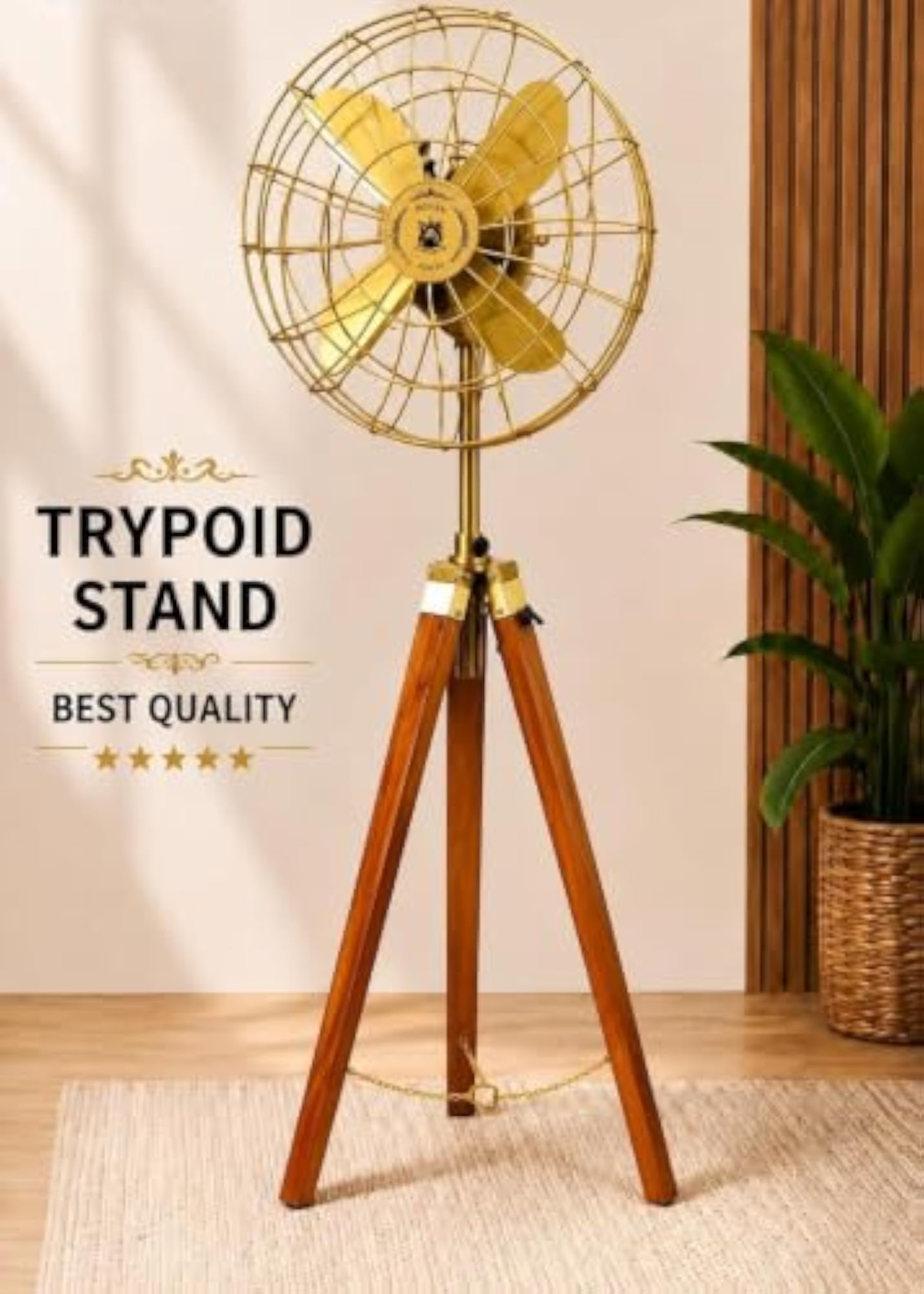 Vintage Tripod Fan Stand with Brass Finish