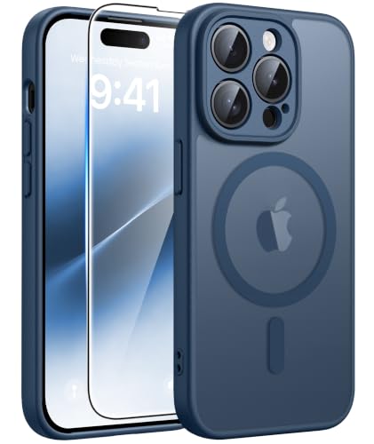 Image of FNTCASE for iPhone 14-Pro Case Blue: Translucent Compatible with MagSafe | With Screen Protector, Magnetic Camera Protection Slim Protective, 14FT Military Grade Drop Tested, Matte Shockproof Cover