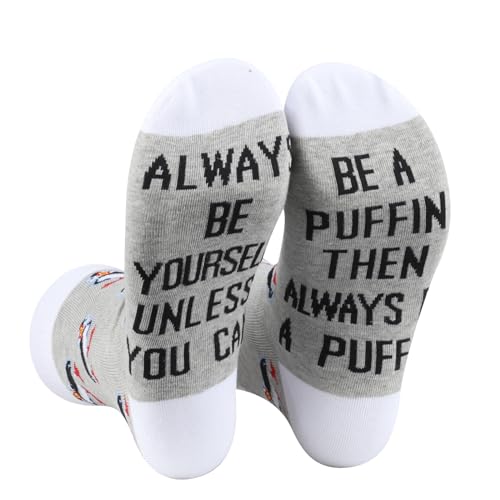 PLITI Chaussettes macareux pour amoureux des oiseaux, cadeau « Always Be Yourself Unless You Can Be A Puffin then Always Be A Puffin », Peuvent être des chaussettes macareux, 6-13