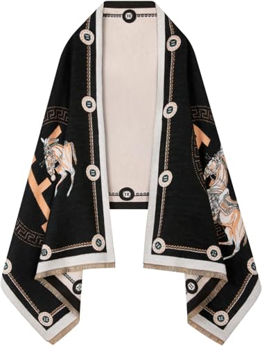 nratto Womens Reversible Pashmina Shawl Wrap for Women Big Scarf Holiday Gifts Black and White and Orange