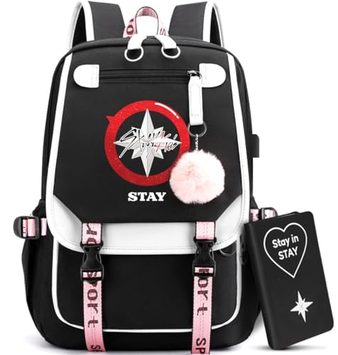 Stray Backpack Merch Large Capacity Laptop Bag Bookbag with Notebook USB Charging and Headphone Port for STAY Music Fans