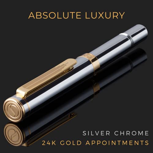 Scriveiner Silver Chrome Rollerball, Award Winning Luxury Pen, Heavy Pocket Pen, 24K Gold Finish, German Schmidt Refill, Best Edc Writing Pen Gift Set For Men & Women, Nice Designer Office Fancy Pen #TOP1