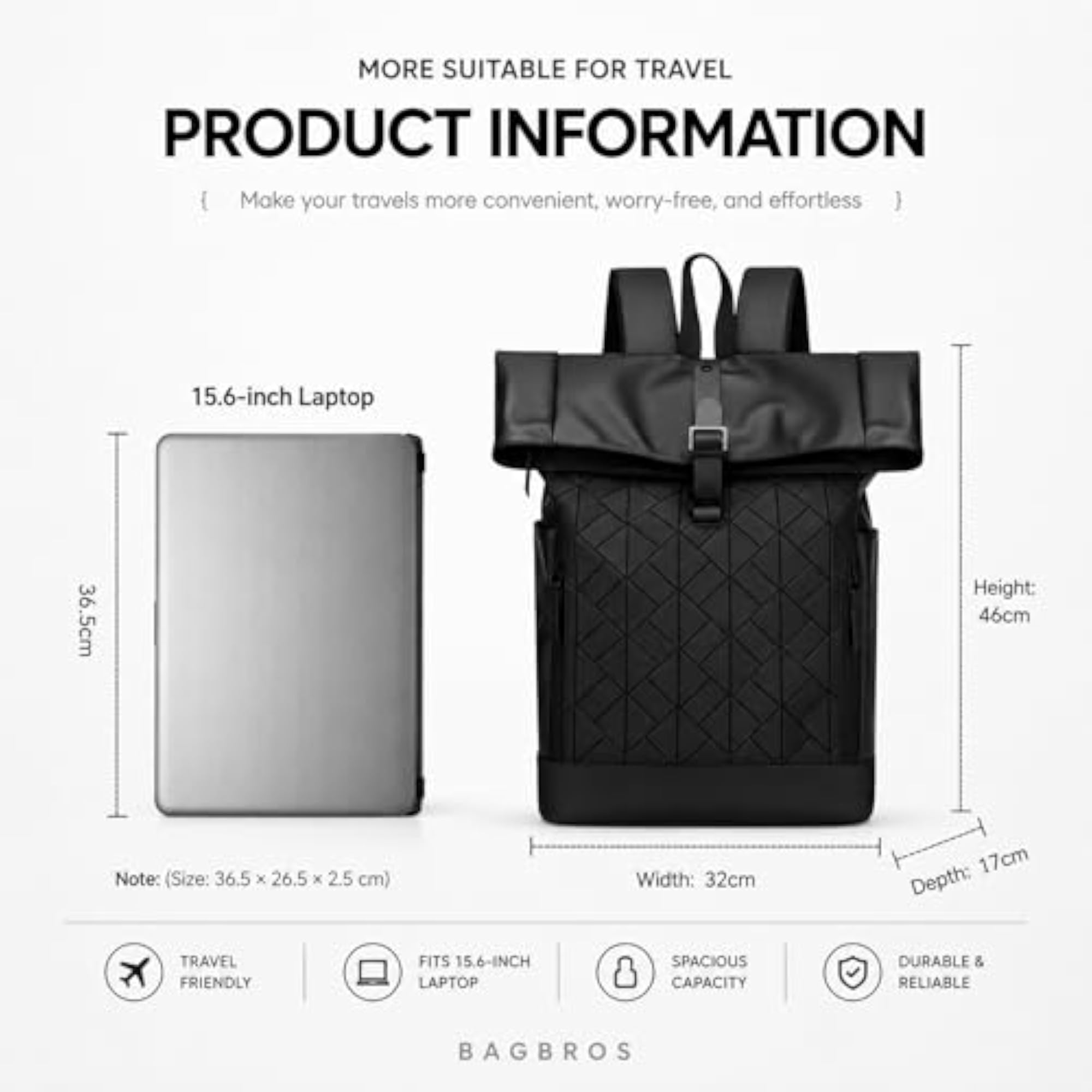 Business Backpack for Men & Women, Waterproof Faux Leather