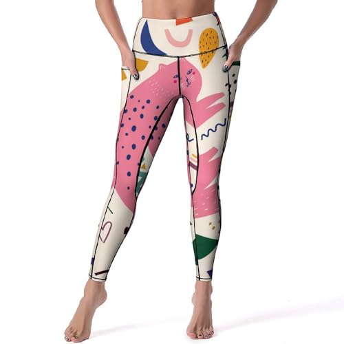 Pantalon de sport yoga taille haute gainant et extensible rose S