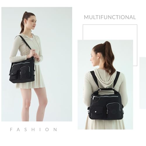 Multipurpose Hobo Purse for Women with Antitheft RFID, Waterproof Nylon Crossbody Bag Shoulder Handbag, Convertible Backpack2