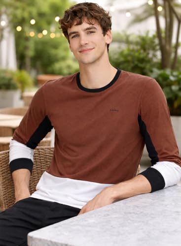 Image of ADRO Men's Full Sleeve T-Shirt Navy Grey Colorblock | Cotton Round Neck Casual Tshirt | Regular Fit Stylish T Shirt