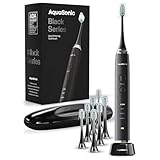 Aquasonic Black Series Ultra Whitening Electric Toothbrush | ADA Accepted Rechargeable Toothbrush, 8 Brush Heads & Travel Case, 40,000 VPM Electric Motor & Wireless Charging - 4 Modes with Smart Timer