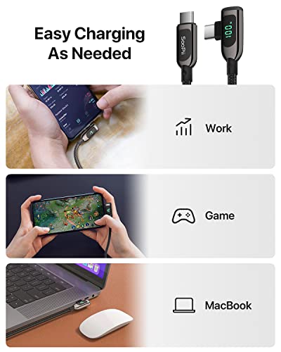 SOOPII 100W Right Angle USB C to USB C Cable, 2Pack 4FT Zinc Alloy Braided Type-C Cable with LED Display for lPad Mini/Air/Pro, MacBook Pro, Samsung S23/S22/S10, Pixel, LG