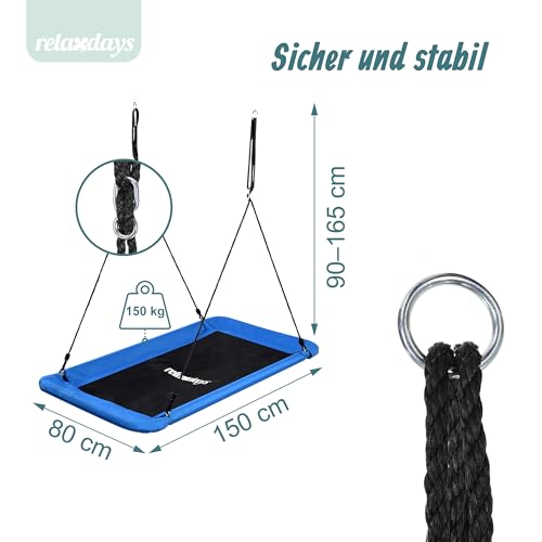 Relaxdays Nestschaukel, eckig, Schaukelnest Kinder & Erwachsene, 150 kg, Mehrkindschaukel Outdoor, BT: 150x80 cm, blau
