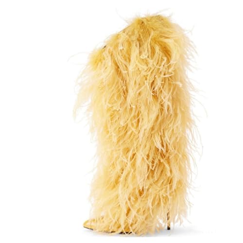 Cute Women's Fashion Knee High Boots with Side Zipper, Sexy Stiletto Heel Half Boots for Party, Banquet and Catwalk,10.5,Yellow2