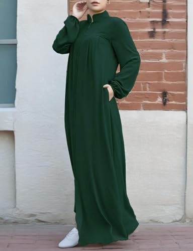 Image of Womens Abaya Muslim Long Sleeve Front Zipper Dress Prayer Islamic Clothes with Pockets