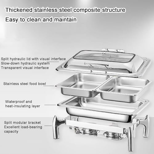Juego de platos para rozaduras de buffet, calentador de alimentos de acero inoxidable con bandeja de agua para catering, bodas, fiestas, solución elegante y duradera para servir