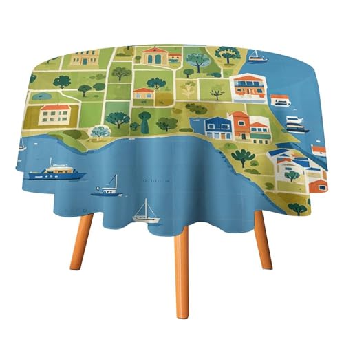Nappe ronde imprimée Grèce lavable en machine pour buffet extérieur