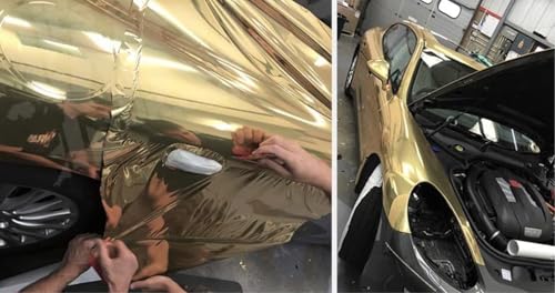 Image of WALLMATE Carbon & Matellic Wrap Sheet Roll Film Sticker Decal Waterproof Car Styling Wrap Auto Vehicle Accessories (12x120 Inch, Gold Chrome)