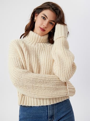 CIDER Turtleneck Sweater Women Long Sleeve Knit Pullover Tops Casual Solid Color Regular Fit Crew Neck Sweaters4