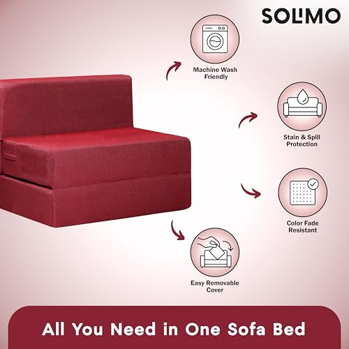 Image of Amazon Brand - Solimo 1 Seater 3 * 6 Jute Fabric Washable Cover Sofa Cum Bed 1 Seater Double Foam Fold Out Sofa Cum Bed (Finish Color - Maroon Delivery Condition - Pre-Assembled)