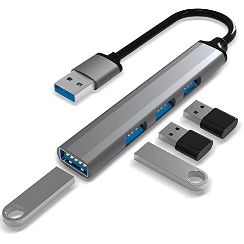 Hub USB 3.0, station d'accueil USB ultra plate avec 4 ports, hub de données USB 4 en 1 avec 1 USB 3.0 et 3 USB 2.0, répartiteur USB portable pour Mac Mini/Pro, PC/HDD et autres appareils USB-A Cover