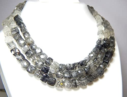 Quartz rutilé noir véritable cubes 3D 9mm LKBEADS en fil de gemmes de qualité supérieure