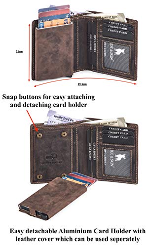 HIDE & SKIN Manchester Genuine Leather Wallet with Detachable Card Case for Men, RAKHI-TAN TAM, Minimalist3