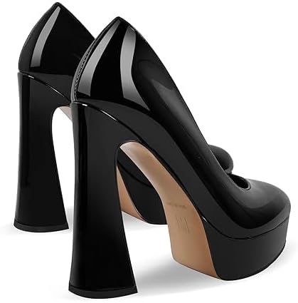 Platform Pumps for Women Round Closed Toe Slip on Block High Heel Dress Shoes for Wedding Party Dress Prom