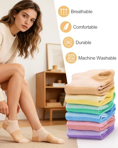 Image of 6 Pairs Ankle Socks for Women - Lightweight Low Cut No Show Casual Cotton Socks Breathable