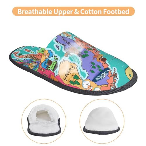 Cartoon Map Of Europe Print Women Slippers Home Furry Shoes Keep Men Couples Shoes Warm For Women-4