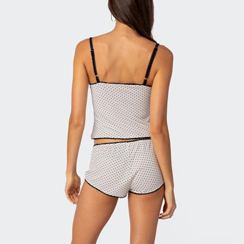 Image of Yuemengxuan Women Y2k Polka Dot Pajamas Sets 2 Piece Sexy Summer Outfits Set Sleeveless Strappy Cami Top Crop Top Shorts Set