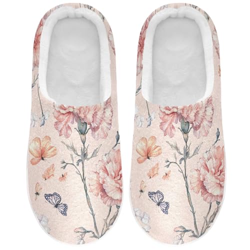 Sweet Carnation Rose Gold Women Home Cotton Slippers Closed Toe Memory Foam Home Slippers for Hotel Christmas Presents 6-7