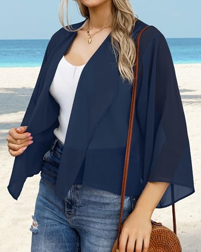 Image of Womens Summer Tops Short Shrugs Kimono Cardigans Casual Chiffon Bolero Jackets 2026