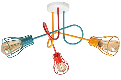 Helam Oxford Multi Arm Semi Flush Ceiling Light White, Orange, Red, Turquoise 64cm