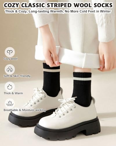 Image of IIG 5 Pairs Women's Vintage Style Thick Wool Warm Winter Crew Socks