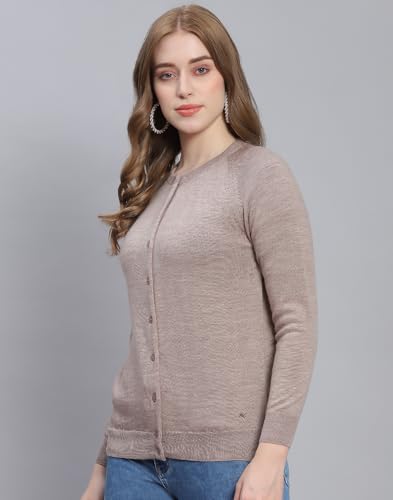 Image of Monte Carlo Women Regular Fit Full Sleeve Solid Round Neck Winter Cardigan (Pack of 1)