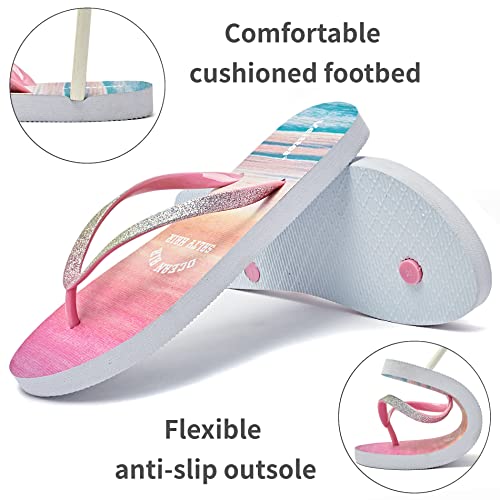 Veittes Kid's Girl Flip Flops, Little/Big Girls Slip On Beach Thong Sandals with Mermaid Pineapple Pattern for Younger Older Children.3