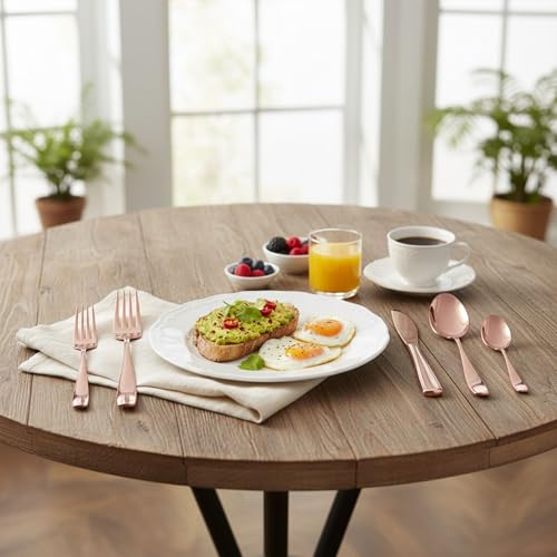 Image of 20 Pcs Rosegold Cutlery Set for Dining Table the Perfect Mirror Polish Hevy Duty Tableware Including Dinner Spoon, Dinner Fork, Dinner Knife, Dessert Spoon & Dessert Fork