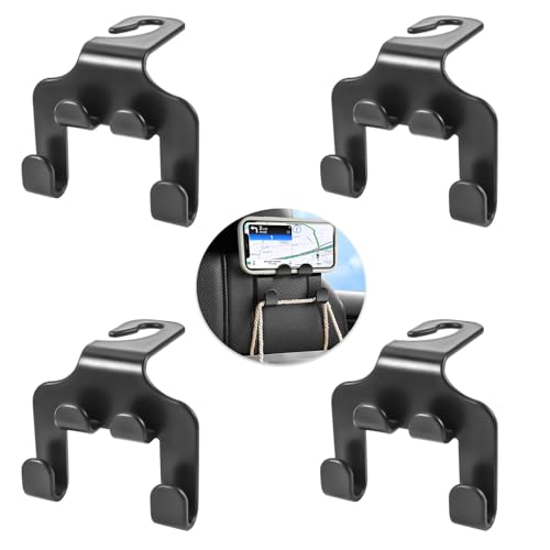 Xinlie 4 PCS Accesorios Coche Gancho Multifuncional para Respaldo de Asiento de Coche Ganchos para Reposacabezas de Asiento Trasero Percha Coche Reposacabezas para Reposacabezas,Tendedero para Bolsos