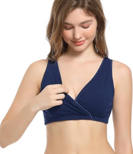 Image of CAKYE 3 Pack Cotton Maternity Nursing Bras Breastfeeding Sleep Bralette