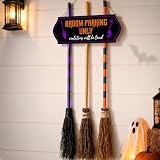 Halloween Broom Parking Sign with 3 Wooden Witch Brooms