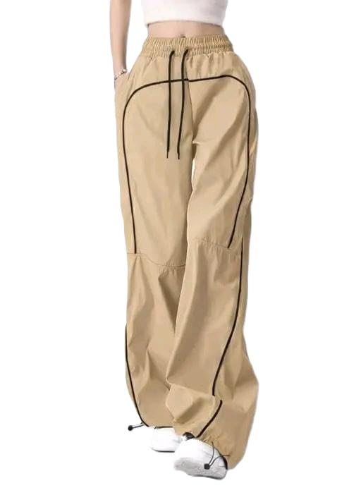 Image of Women Loose Fit Korean Style Gym Joggers Cotton Linen Self Design Casual Workout Track Pants