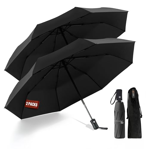 SY COMPACT Travel Umbrella 2 Pack - Windproof Automatic Umbrellas for Rain Small Set for Family & Students Lightest 8-Rib Strong & Portable College Travel Essentials Perfect for Home Office & Car Factory Direct
