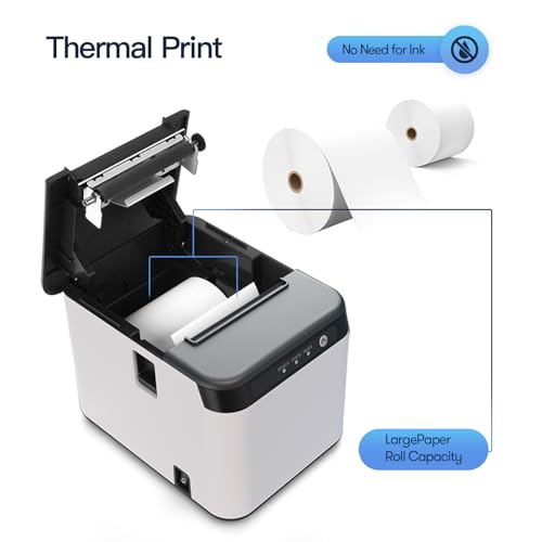 Image of Bisofice 80mm Receipt Printer ESC /POS Thermal Printer Desktop Direct Print USB+LAN Connection High Efficiency with Auto Cutter Large Paper Bin for Shipping Business Restaurant Kitchen Supermarket