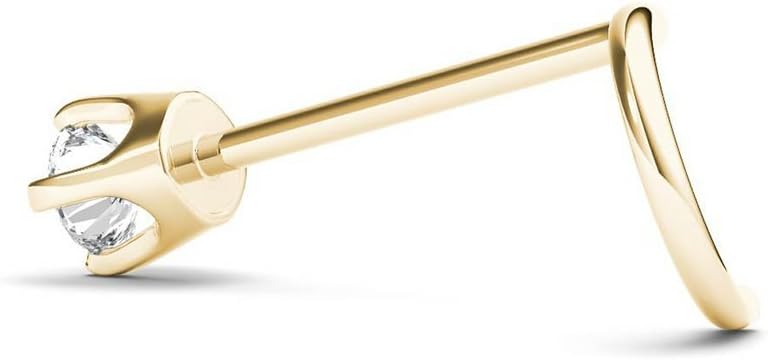 JewelMore Diamond Nose Stud 14K White or Yellow Gold Nose Ring Twist Screw 20 Gauge I1 Clarity (1.5mm 0.015 ct. tw)