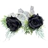Rikyo Rose Wrist Corsage Wristlet Band Bracelet and Men Boutonniere Set, Corsage for Prom,Bride Hand Flower Flowers Ceremony,Wedding Party Prom Decor,DIY Petals Hair Hat Wreath (Black)