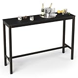 Cozyman Outdoor Bar Table, 55' Patio Bar Height Counter Console Table, Black Waterproof HDPS Slatted Top and Bronze Leg, Weather Resistant, Hot Tub, Balcony, Yard, Indoor or Outdoor Use